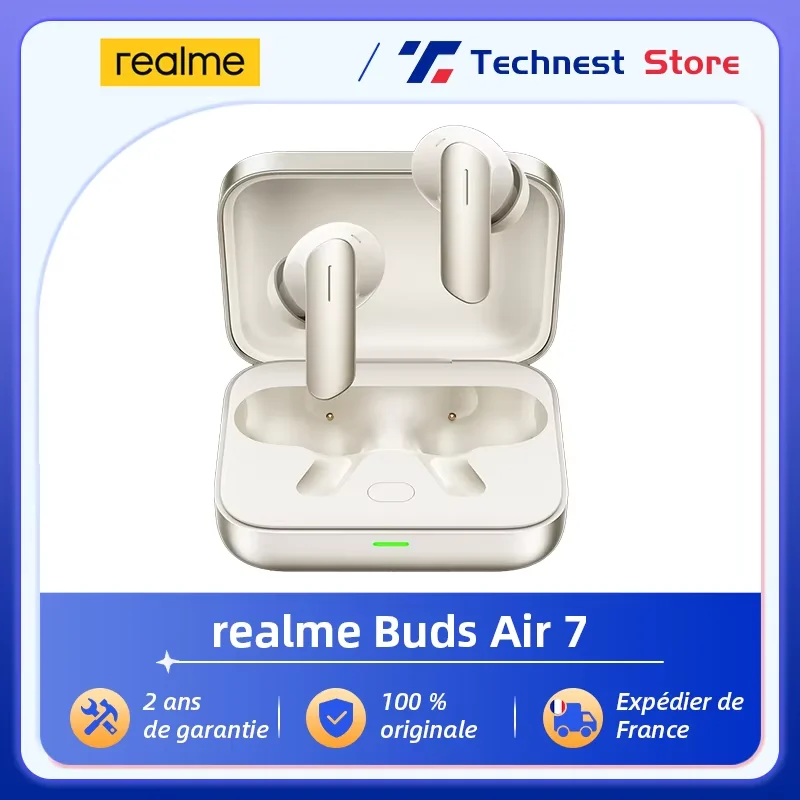 سماعة أذن لاسلكية Realme Buds Air 7 إصدار عالمي ، إلغاء ضوضاء نشطة 52dB ، بلوتوث ، عمر بطارية يصل إلى 52 ساعة