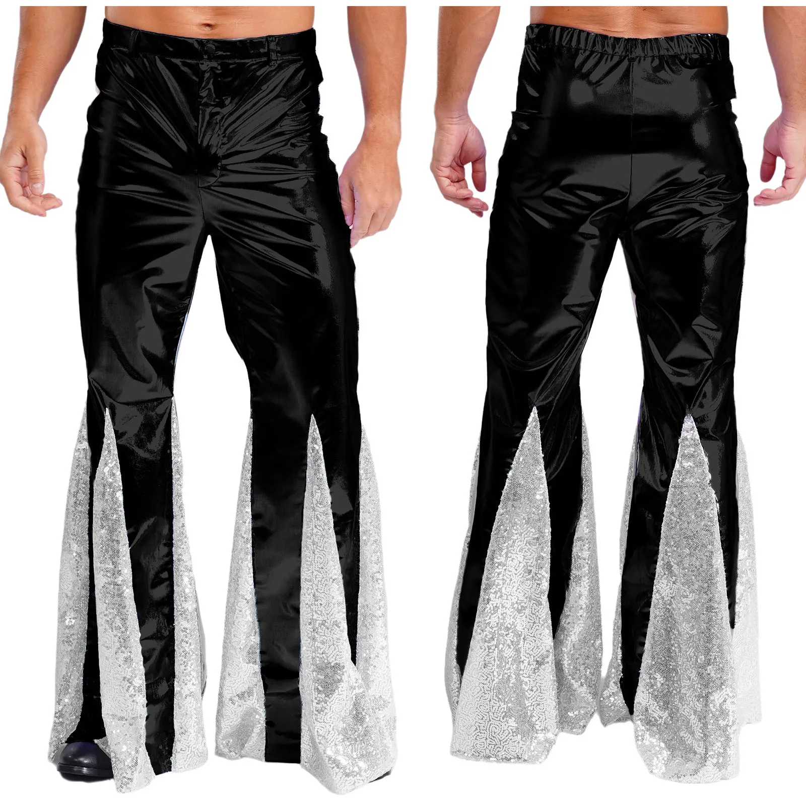 Pantalones acampanados de baile Vintage Hippie Disco de los años 70, pantalones acampanados metálicos de cintura alta a la moda para hombre, pantalones acampanados para actuación de claqué de Jazz