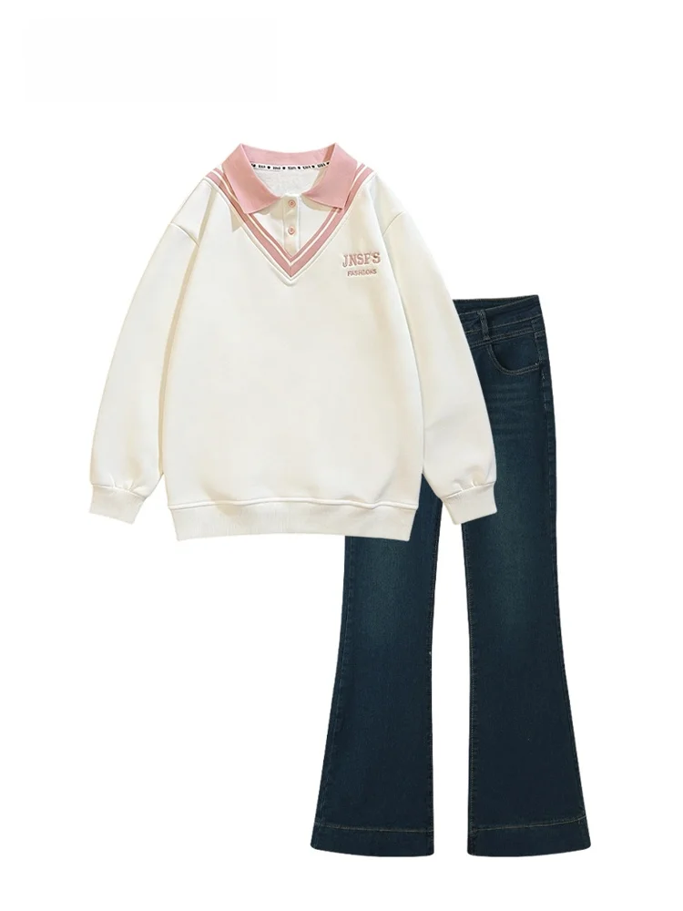 

CaraCLUB plus Size College Sle Set Women's Autumn Winter Loose Casual Long Sve Sweatirt Jeans Pants Ensemble