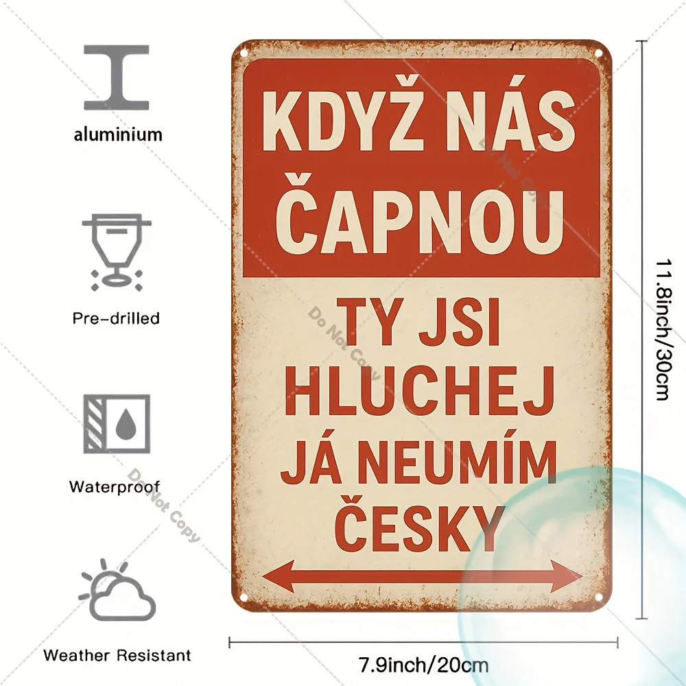 2D Flat - Czech Slogan Retro Tin Sign in 2D Flat, Measuring 20X30 Cm. This Aluminum Metal Wall Art Features a Vintage Design