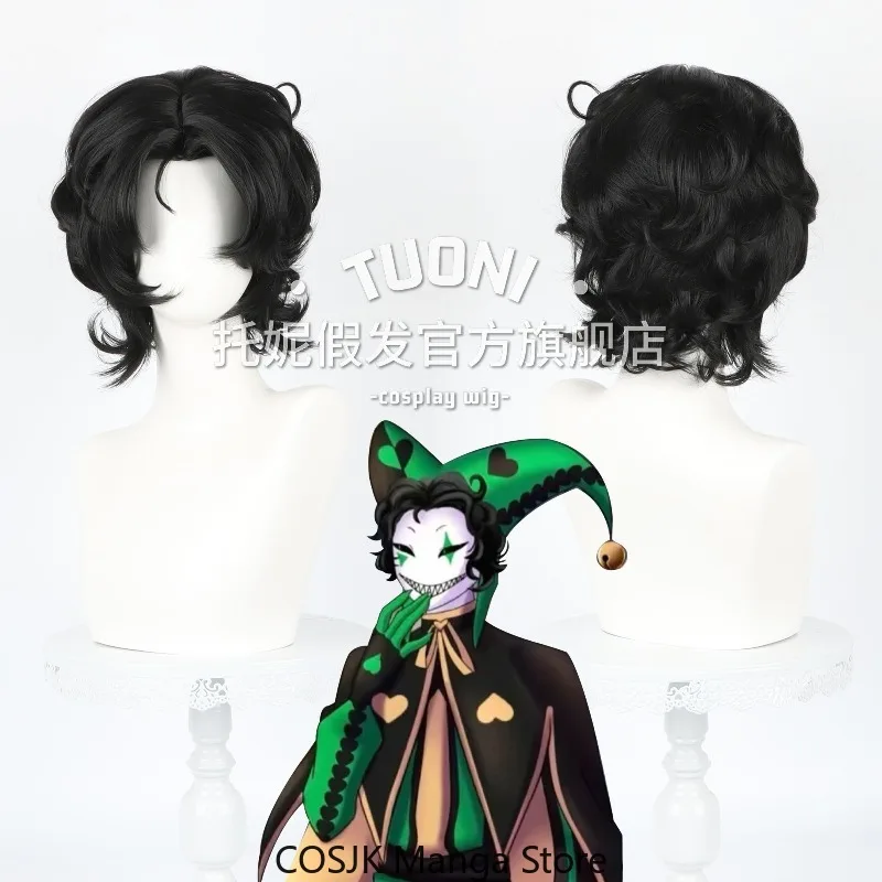 Anime The Freak Circus Harlequin Cosplay Perücke Widow's Peak Lockige Perücke mit realistischer Simulationskopfhaut-Haarmodell für Rollenspiele