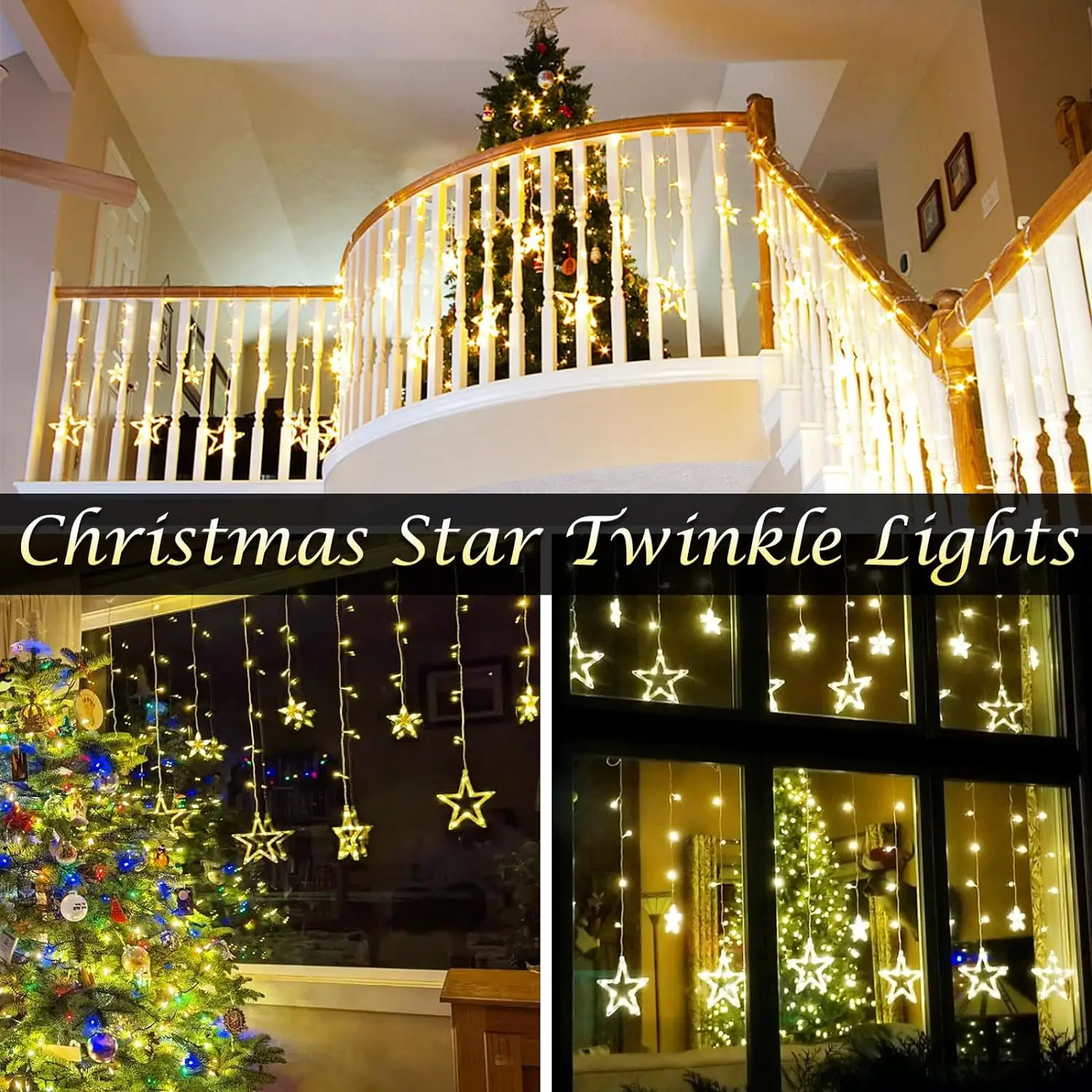 12 Stars 138 LED Christmas Star Lights, Curtain String Lights Plug In for Bedroom Wall Decor with 8 Modes, Waterproof Hanging Wi
