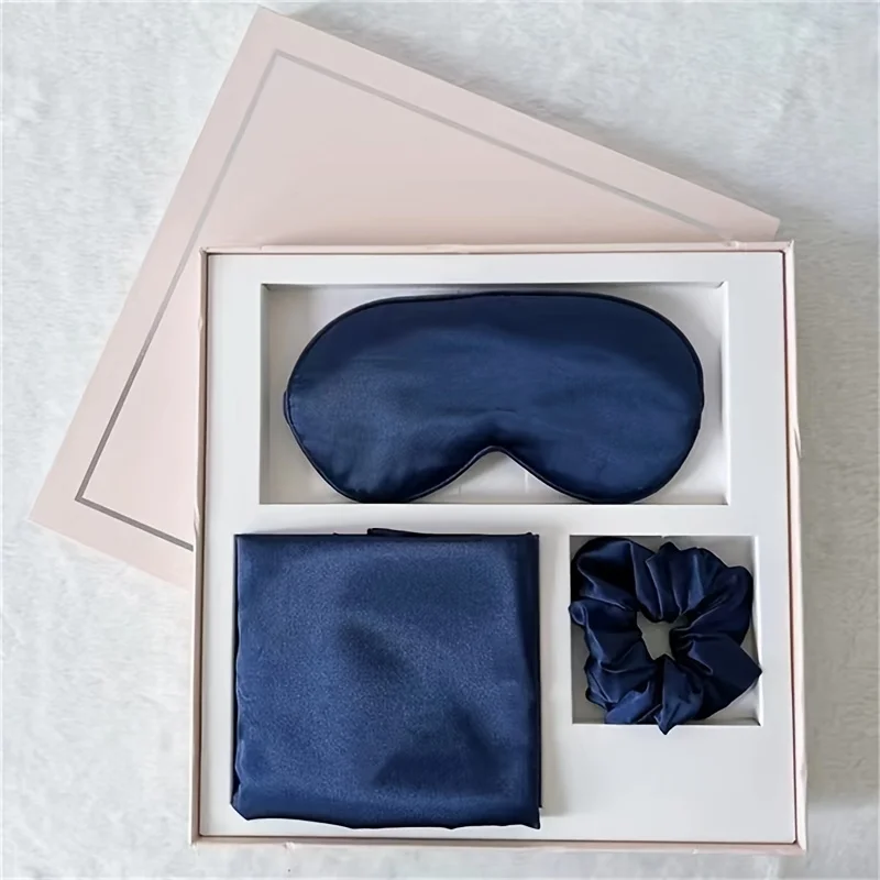 3-Piece Luxury Silk Sleep Set  Comfortable Eye Mask, Pillowcase & Scrunchie - Fragrance-Free, Battery-Free Gift Box For Restful