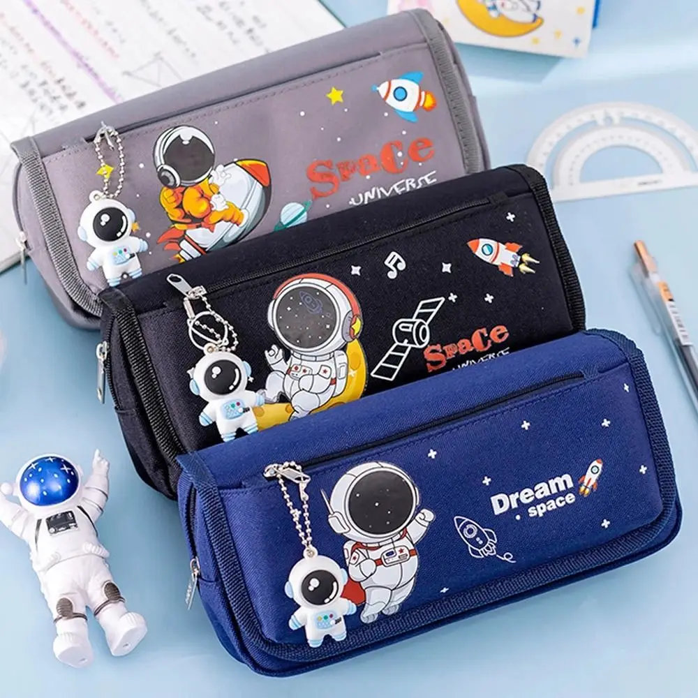 

Storage Bag Large Capacity Astronaut Pencil Case Cartoon Double Layer Stationery Bag Kawaii Canvas Pencil Bag School Supplies
