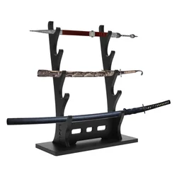 Suporte de espada de 4 camadas, mesa de suporte de katana preta, rack de espada de madeira para rapier de espada de katana tanto