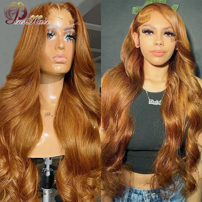

#30 Honey Blonde Body Wave Lace Front Human Hair Wigs For Women Ginger Brown 13X4/13x6 Transparent Lace Frontal Wig 34inch 180%