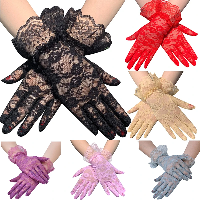 1 Pair Bridal Gloves Wrist Length Floral Gloves Sunscreen Driving Gloves Sheer Short Lace Gloves Vintage Sheer Short Lace Gloves