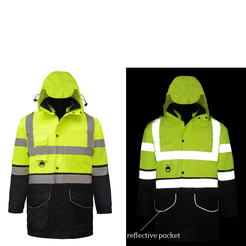 7 In 1 Winter Thickened Jacket Men Safety Reflective Waterproof Windproof Thermal Workwear Windbreaker Rain Jacket Cotton Linner