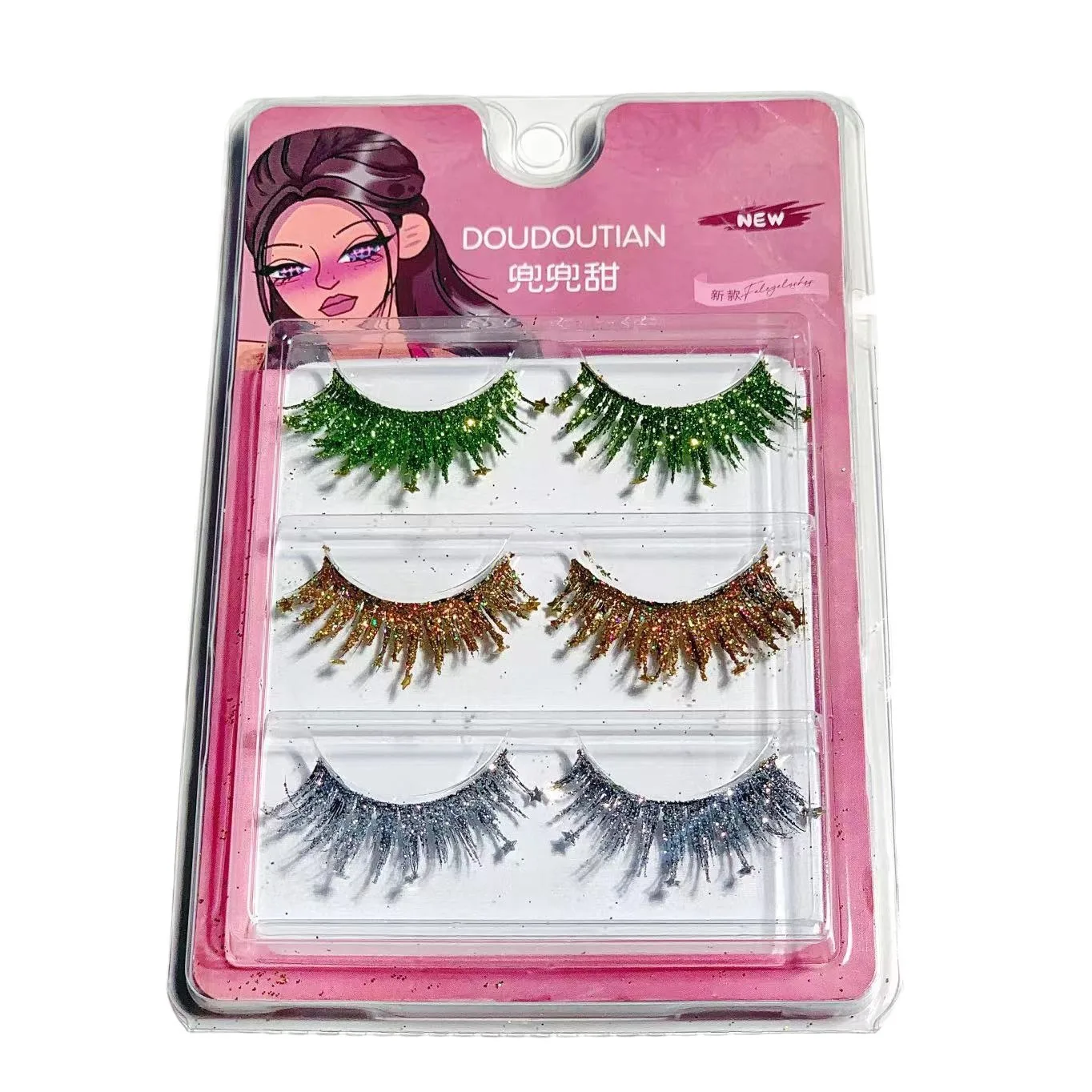 3 Pairs Colorful Sequin Eyelashes Shiny Dust Eyelashes for Halloween Christmas Masquerade Parties Festive Shows