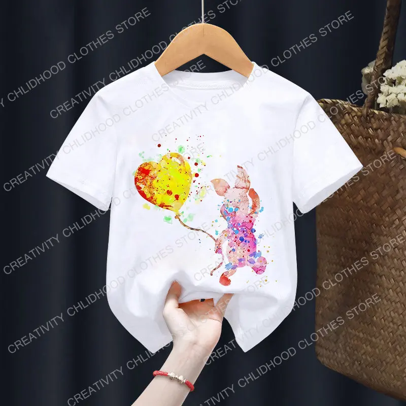 Camiseta de dibujos animados de Winnie The Pooh para niños, ropa de Disney Piglet Tigger para niños y niñas, camiseta Kawaii para niños, camiseta