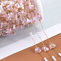 No Fade 1Meter Stainless Steel Crystal Butterfly Pink Flower Beaded Chains for Bracelet Necklace DIY Jewelry Findings Quality