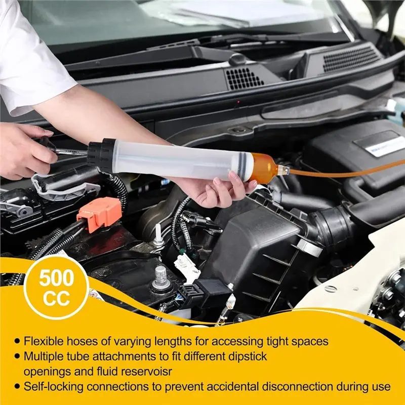 AA73 For Oil Change Tool- Portable 500CC Automotive Fluid Extractor With 39" Hose& Extension Tubes, For Oil Pump Extensiontubes