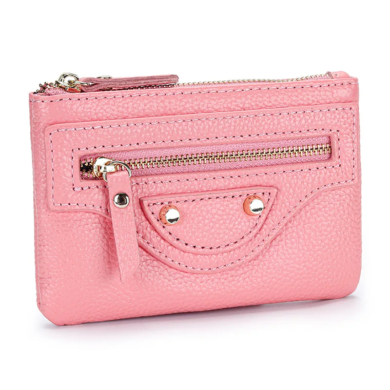 

2024 Rivets Coin Purses Women Genuine Leather Mini Wallet First Layer of Cowhide Purse With Keychain Studs Motorcycle Wallets