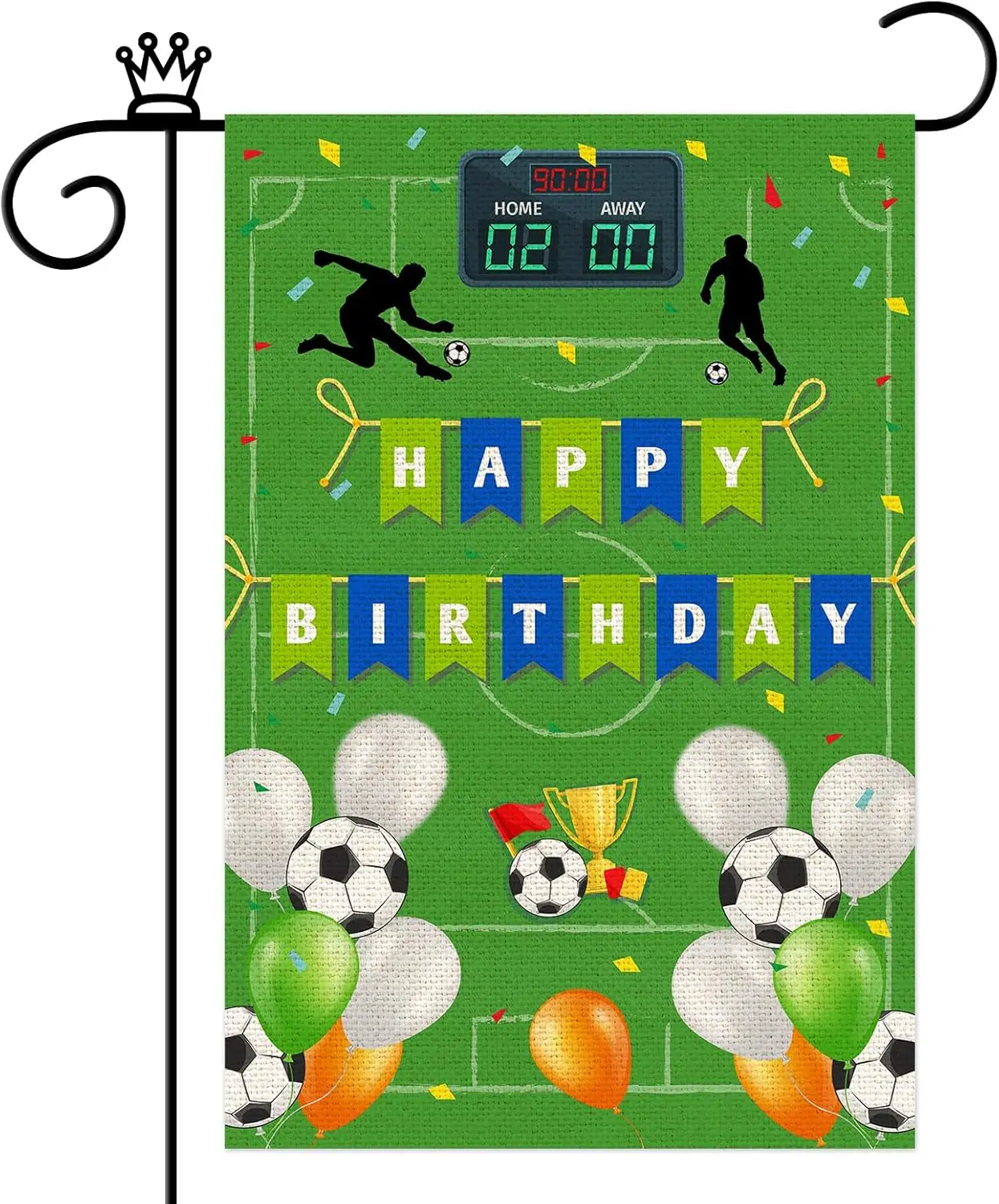 Soccer Happy Birthday Garden Flag 12x18 Inch Burlap for Outside White and Black Soccer Green Field Grass Celebrate Birthday  zzo