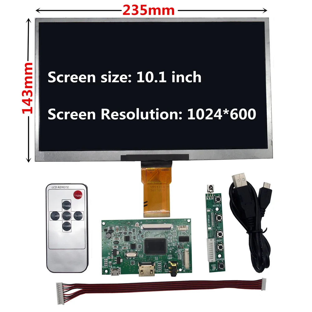 Imagem -02 - Lcd Display Screen Digitizer Painel Touchscreen Driver Control Board Compatível com Áudio Hdmi Kit Monitor Faça Você Mesmo 10.1 1024x600