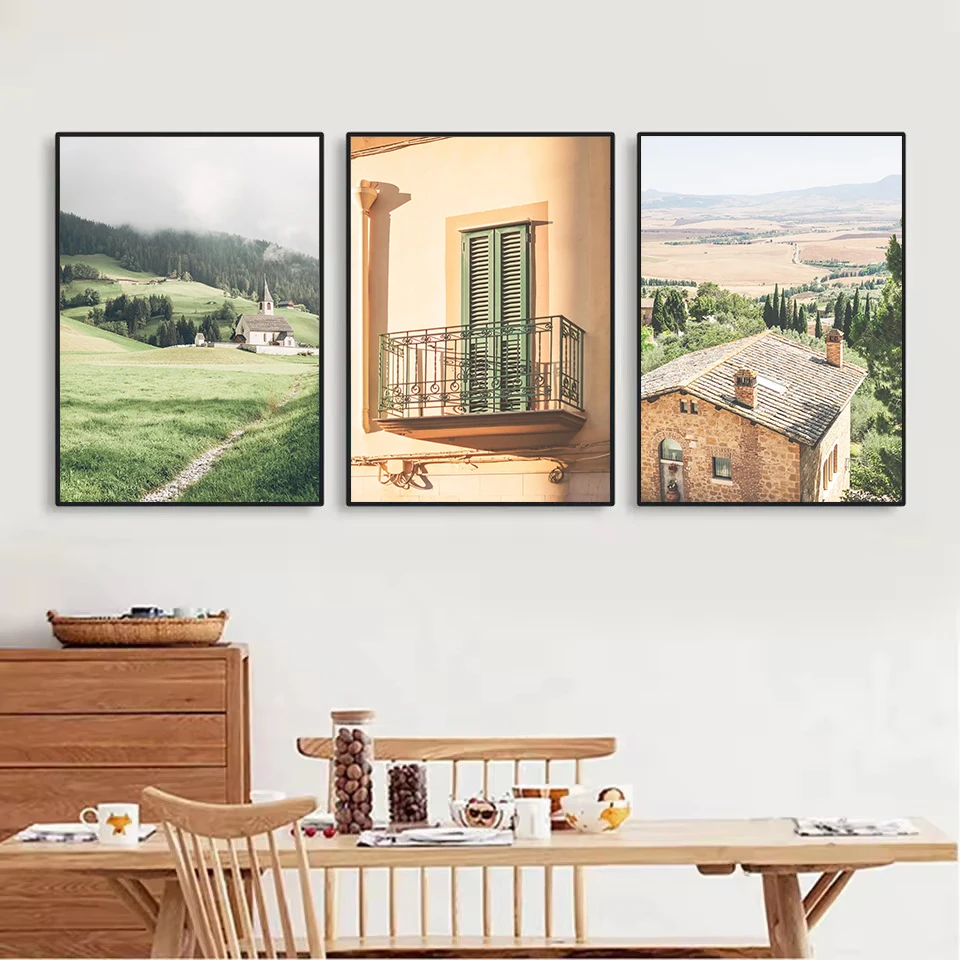Retro Italian City Photography Tuscany Medieval Village Historic Architecture Poster Canvas Painting Wall Pictures Home Decor