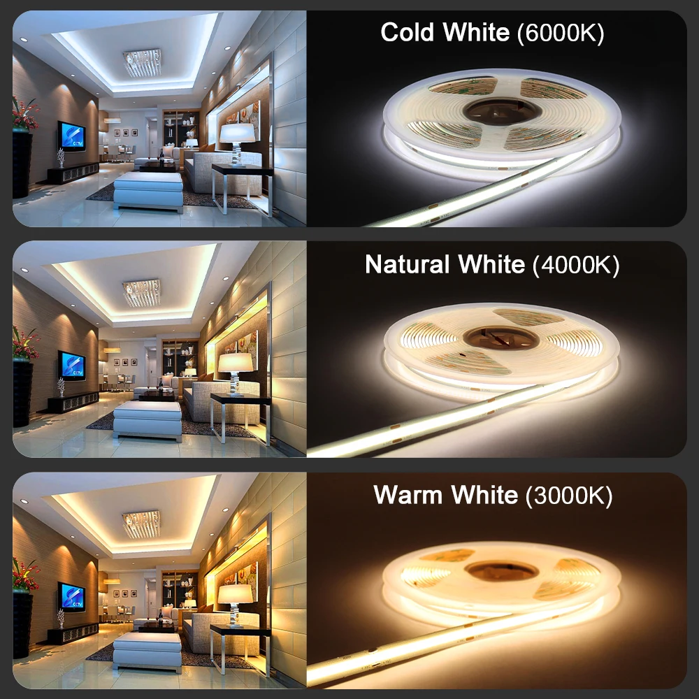 5M/10M COB LED Strips Lights High Density Flexible Lamp RA90 Warm Nature Cool White Dimmable 24V Led Light Tape 312 384 LEDs