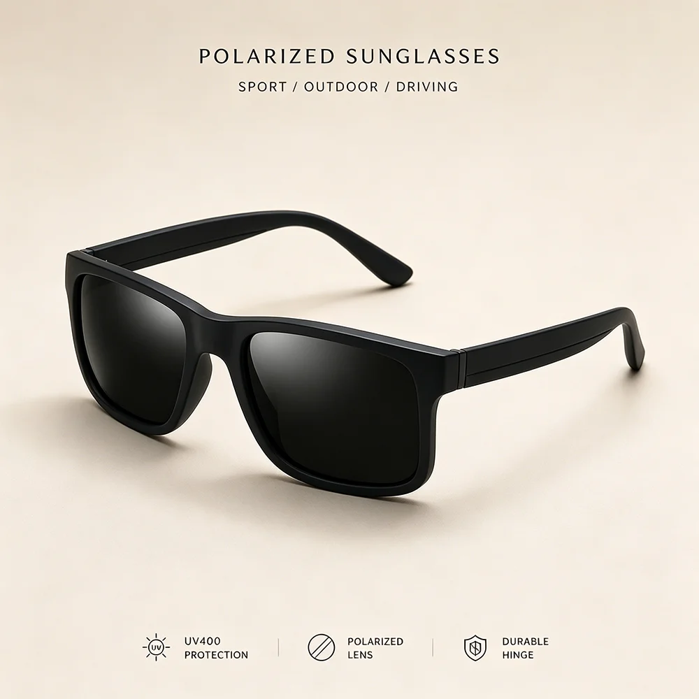 Matte Polarized Sunglasses Men Women UV400 Square Driving Sun Glasses Outdoor Sport Fishing Travel Eyewear Durable Hinge