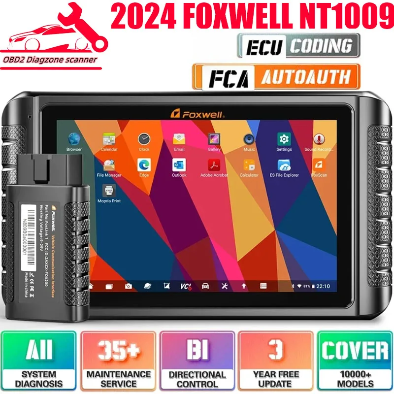 

FOXWELL NT1009 Bluetooth OBD2 Car Diagnostic Tools All System 35+ Reset Bi-directional ECU Coding OBDII Automotive Scanner