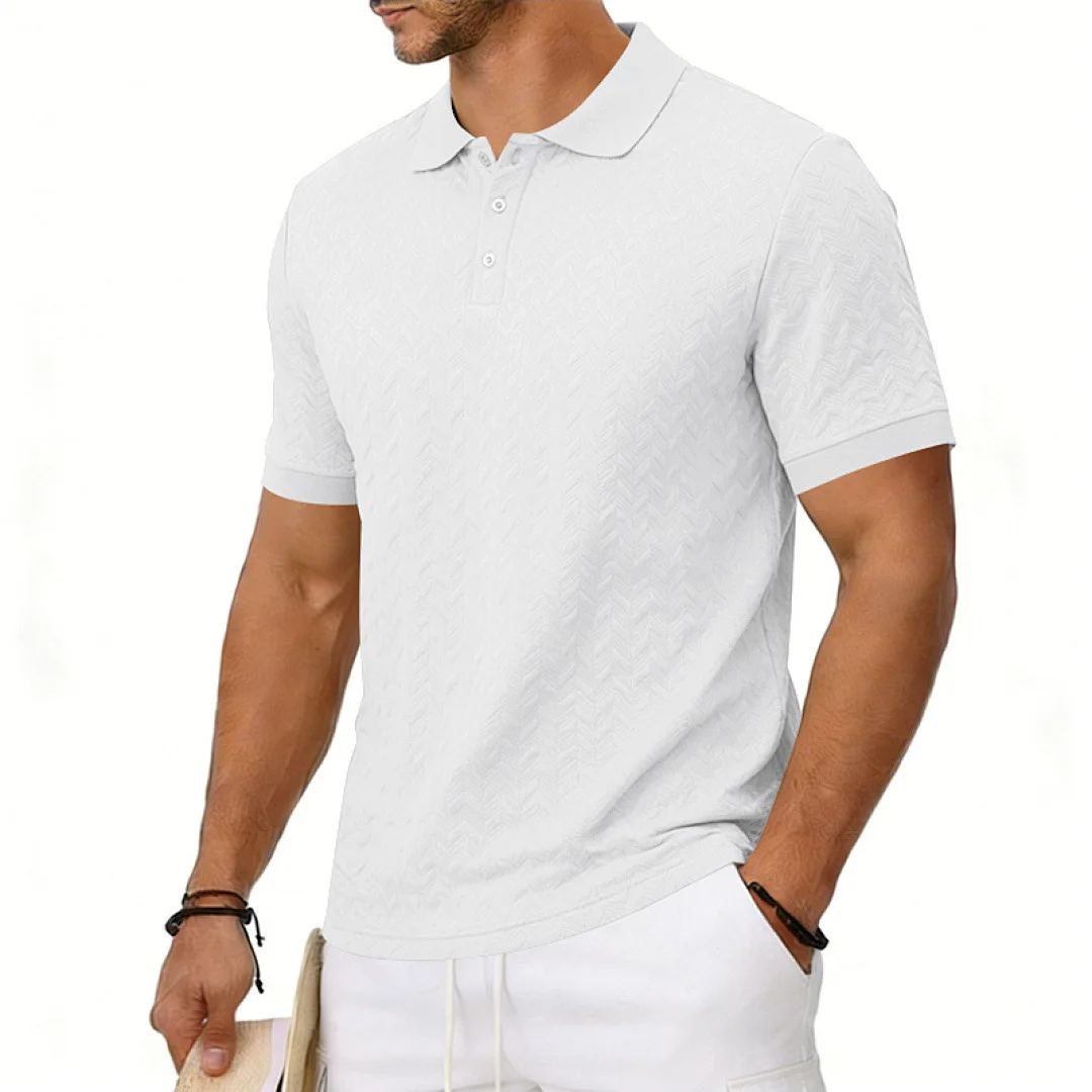 Grenzüberschreitendes Amazon American Heavy-Duty Polo-Shirt mit lockerem Texturmuster, einfarbig, Jacquard, lässig, schlicht, trendig, kurzärmelig – Detail 11