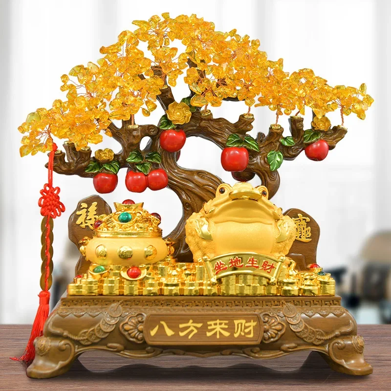 Golden toad lucky ornament citrine rich cash tree office checkout page hotel high-end atmosphere opening gift