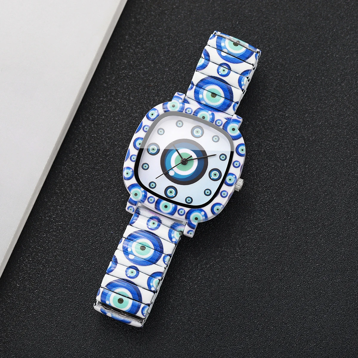 Fashion Blue Evil Eye Square Women's Quartz Watch Elastic Strap Wristwatches Relogio Feminino（Without Box） image 5