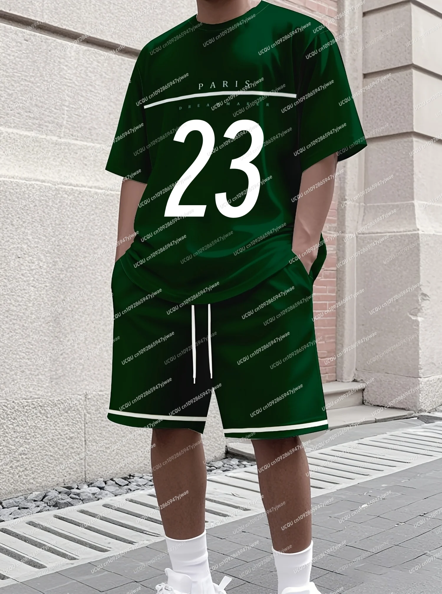 2025 Summer PAIRS NO.23 Printed Men's Suit 2 Pieces Set American sports two-piece Set  Men's Tracksuit Oversized Clothes