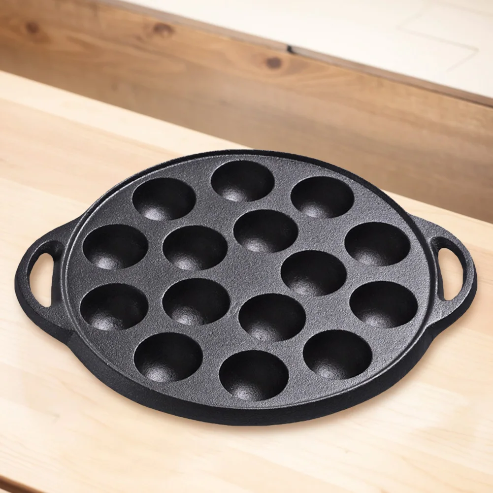 Cast Iron Grilling Pan Cooking Plate 15 Compartment Holes Nonstick Cooking Grill Baking Pan Perfect for Octopuses Balls Pancake