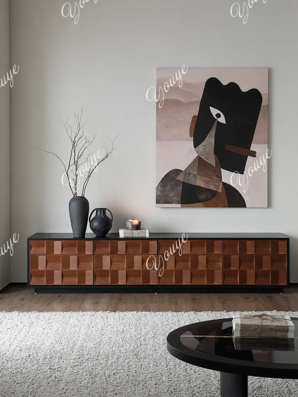 

J Medieval Solid Wood TV Cabinet Black French Retro New Floor-to-ceiling Living Room Home Designer Floor Cabinet