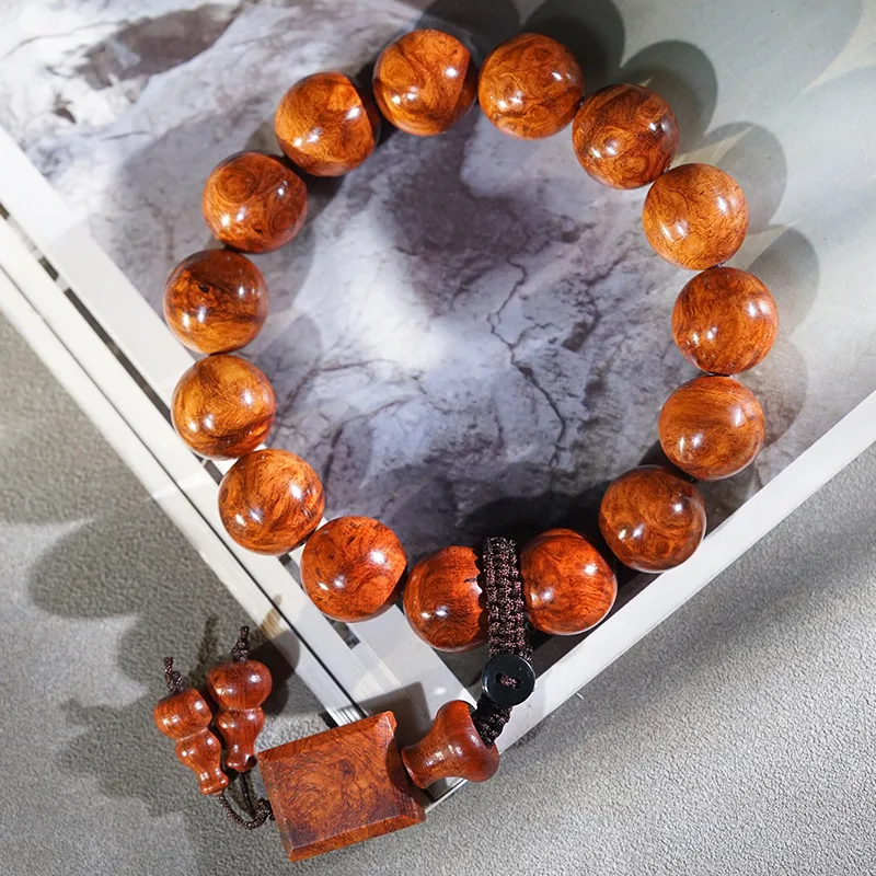 Buddha beads, exquisite hand-carved bracelet, premium Burmese rosewood with full knots and blemishes, wood bead