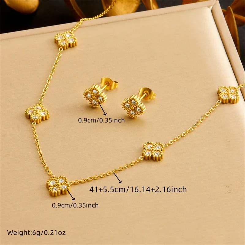 DIEYURO 316L Stainless Steel Zircon Splicing Golden Flowers Necklace Earrings Bracelet Suit Girl New 2024 Trend Jewelry Gift Set