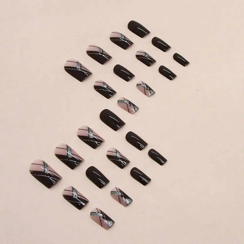 

Medium to long European red glitter line nail art fashion girl fake nails European and American trend style