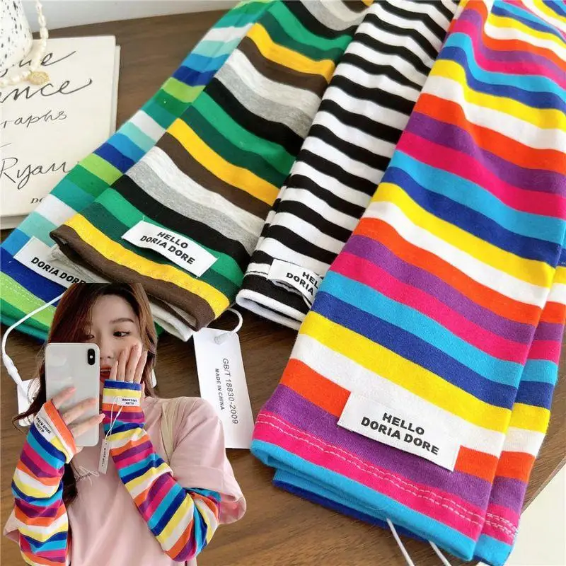 

Harajuku Striped UV Protection Arm Gloves Summer Loose Ice Sleeve Arm Protector Arm Sleeve Driving Gloves Breathable Cool Sleeve