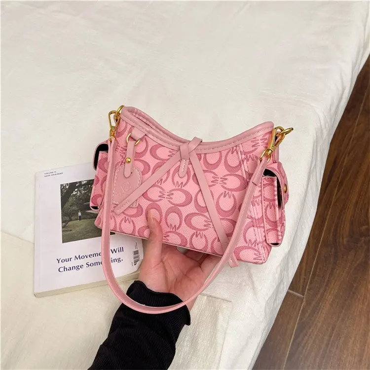 

2026 New Women Crescent Bag Monogram Print Metal Ring Chain -Way Shoulder Crossbody Bag