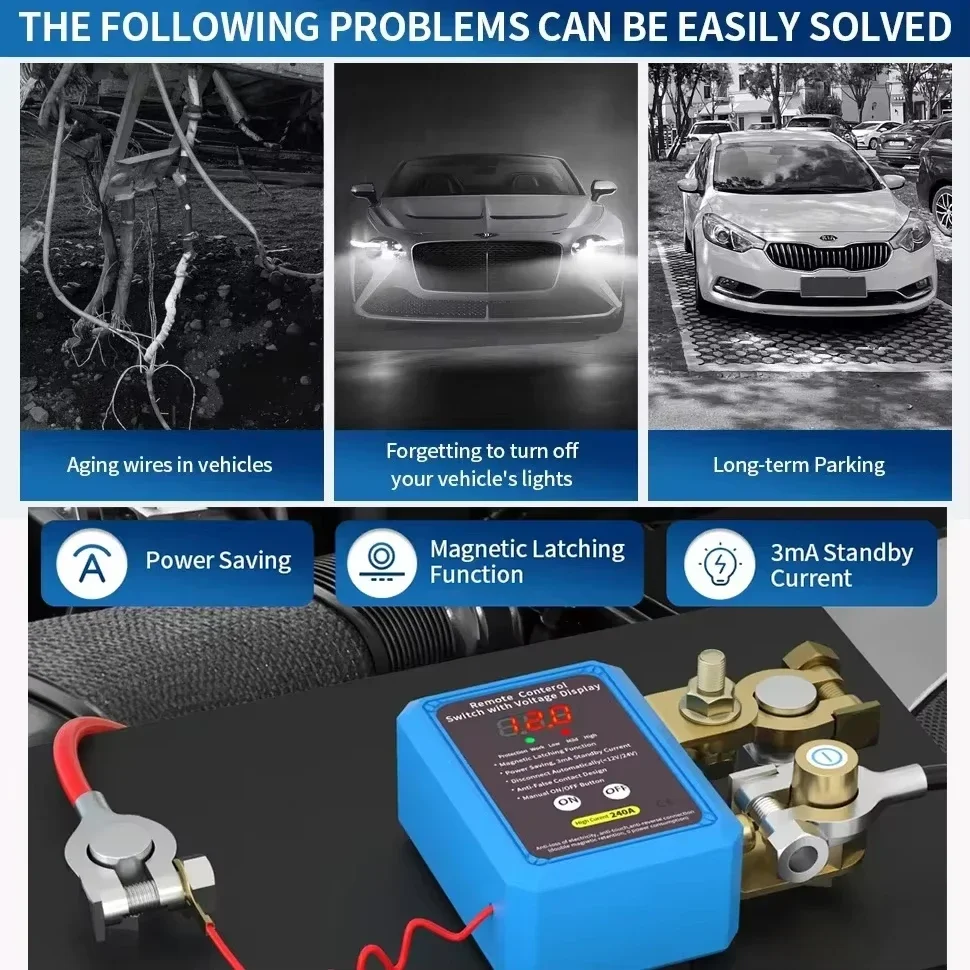 Car Battery Remote Switch Anti-Loss Leakage Protector Intelligent Start Circuit Breaker 160 Feet Remote Control Distance