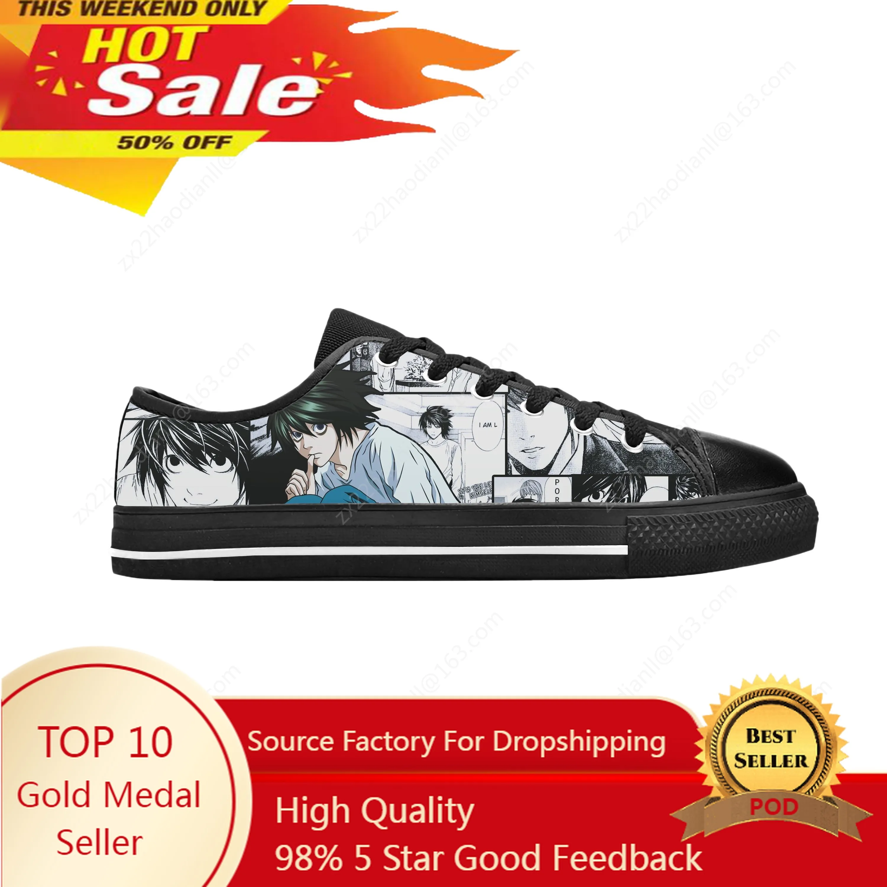 

Japanese Anime Cartoon Manga Death Note L Lawliet Casual Cloth Shoes Low Top Comfortable Breathable 3D Print Men Women Sneakers