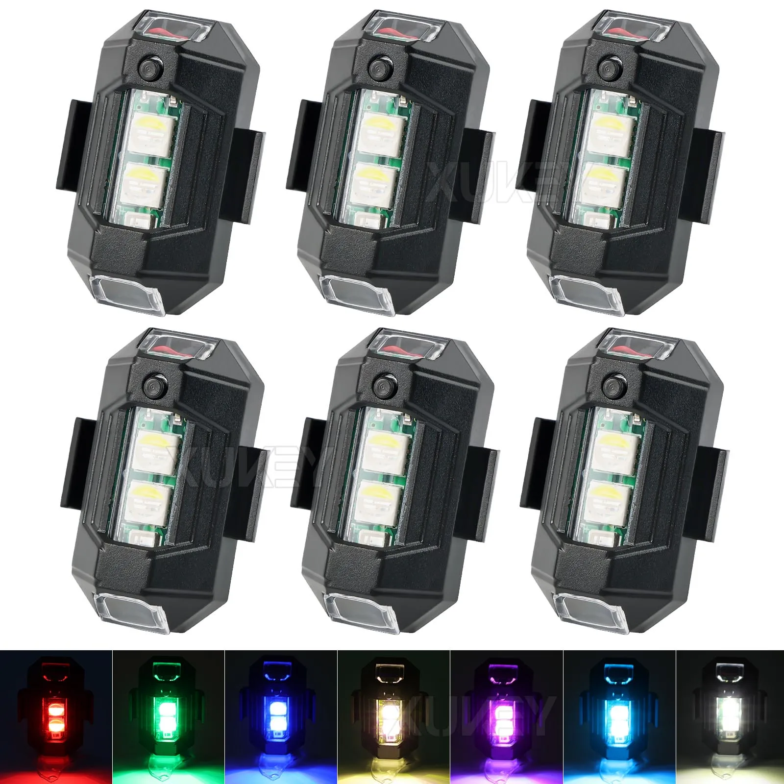 6x Strobe Anti-Collision Aircraft Light USB Rechargeable Warning Signal Lighting 7Colors for Drones Motocycle Dirt Bikes Trucks