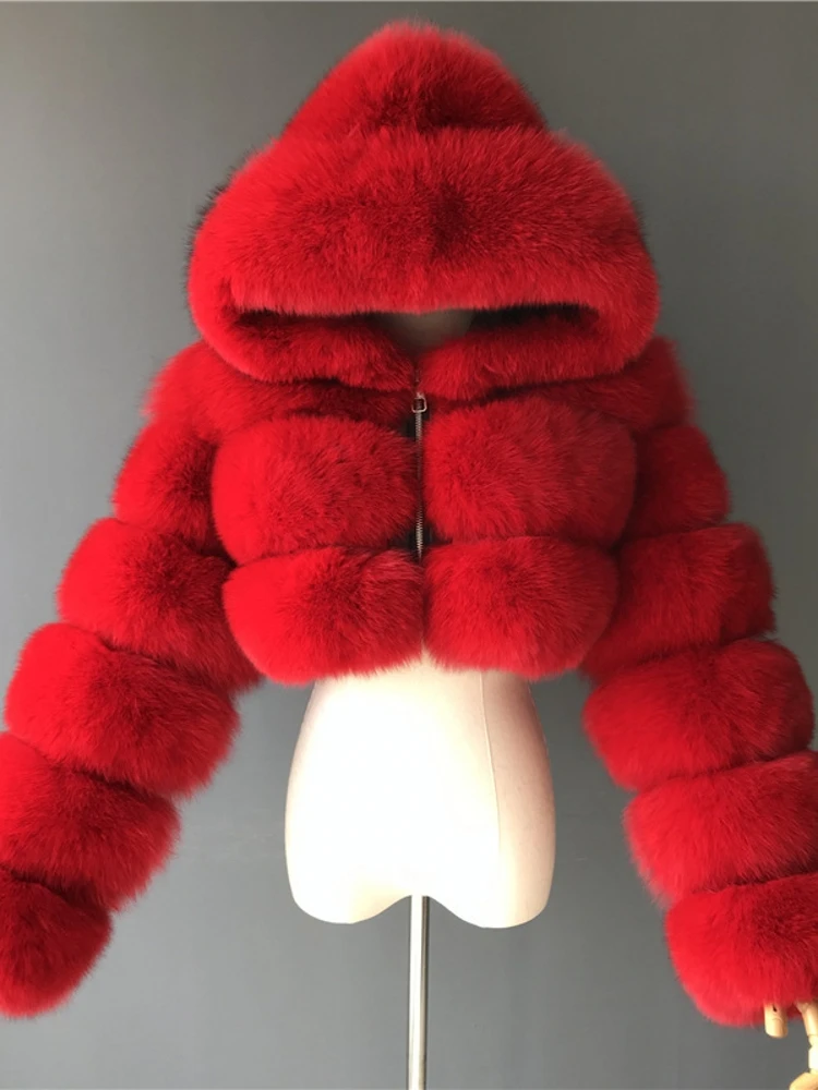 

Warm ort Faux Fur Coat with Hood Hip Hop Sle Women's Clothing Youth Faion Summer Collection Long Sve Jaet