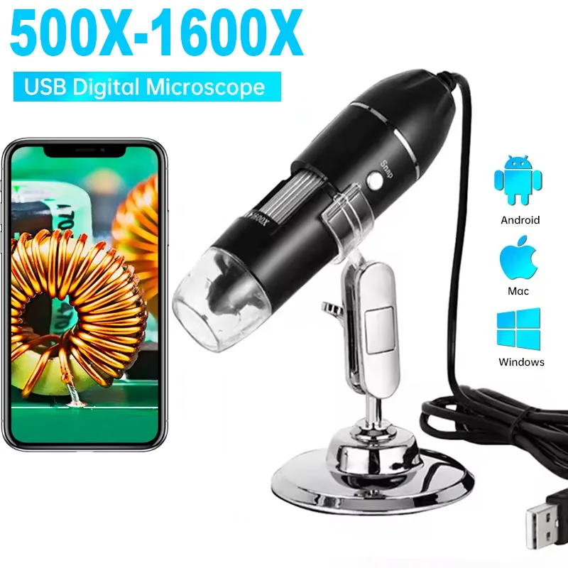 

Electronic Microscope 1600X 1000X 500X Digital Microscope Camera Type- C USB Portable For Soldering Magnifier Cell Phone Repair