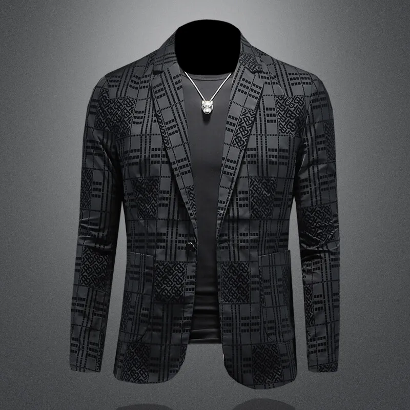 

Autumn 2024 New Faion Floing Busin Casual Men's Suit Jaet Youth Maturi High ade Long Sve Flat Collar Double B...