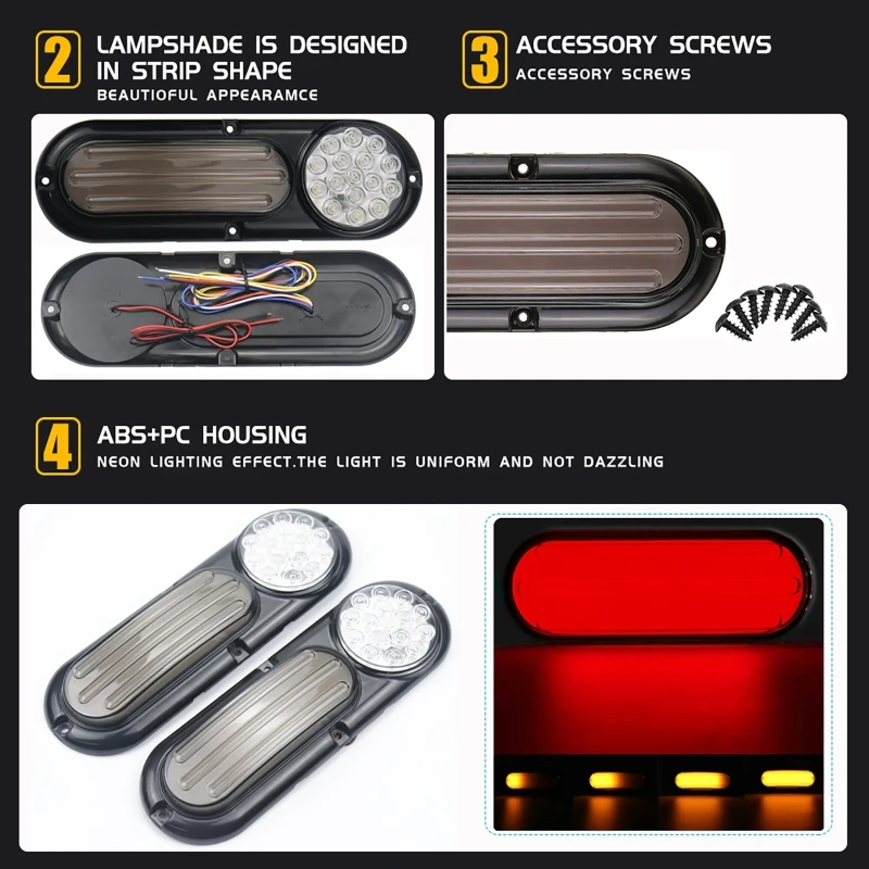 Universal LED Tail Lights para caminhão Trailer, Correndo Lâmpadas de Freio, Fluindo Turn Signals, Invertendo Luz, Fumado 90LED, DC 12-30V