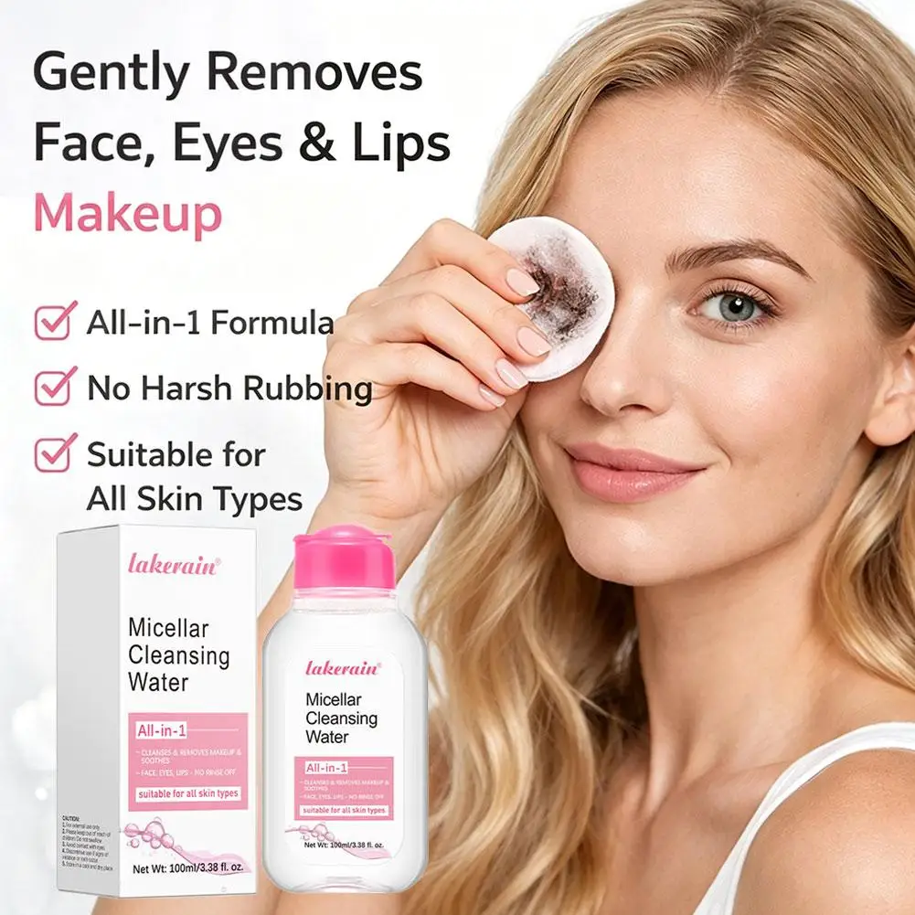 100ml Micellar Cleansing Water,All-in-1 Gentle Makeup Remover & Facial Cleanser, Hydrating No-Rinse Formula for Face Eyes Lips