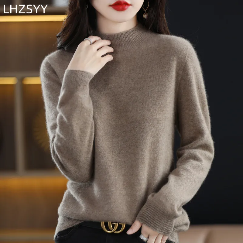 2024 New First Line Ready-To-Wear Ladies Pullover 100% Pure Wool Sweater Half Turtleneck Cashmere Jumper Basal Top Female Jacket