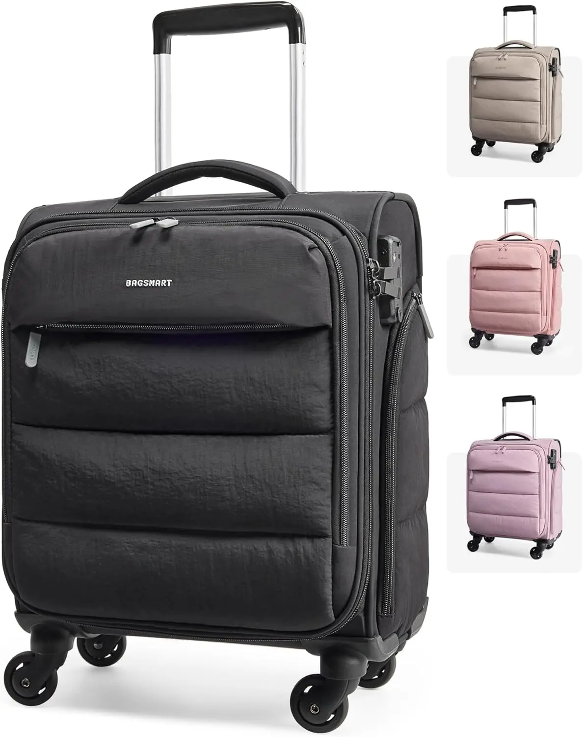 

Lightweight Underseat Carry-On Luggage with Wheels, Soft Travel Bag with Wet/Dry Pockets for Short Trips, Black