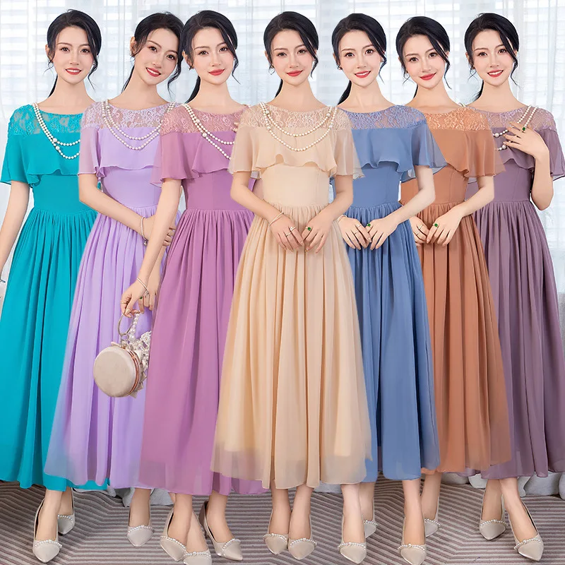 

Summer Bridesmaid Group Dresses For Wedding Beach Party Gown Chiffon Fabricl Tea Length Bridesmaid Dresses Plus Size