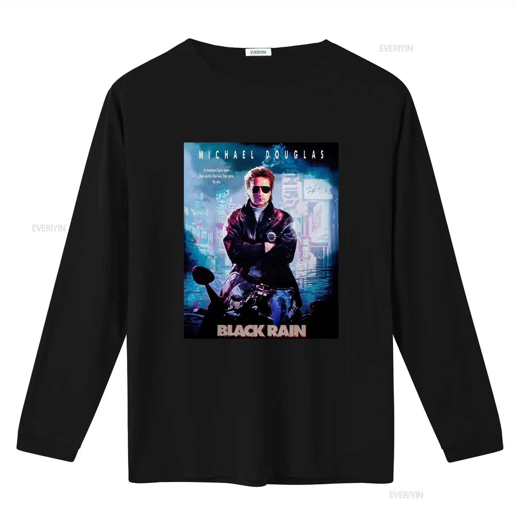 80s Action Movie Black Rain T Shirt Michael Douglas Print vintage Washed designer clothes Breathable graphic Versatile Slightly