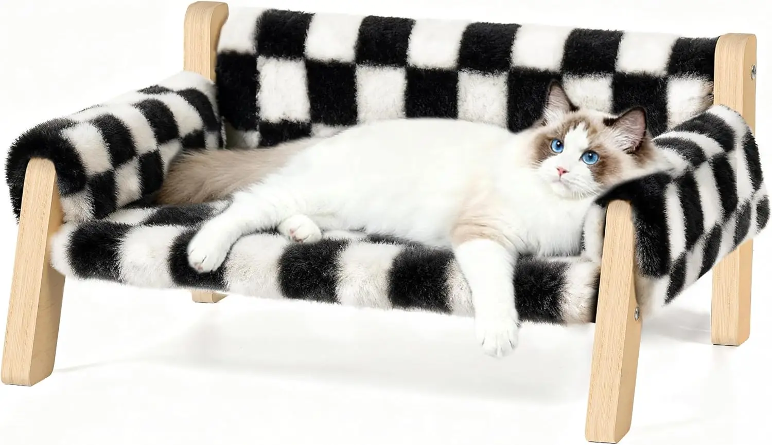 

Elevated Cat Couch Bed - Wooden Pet Sofa with Washable Cover, Raised Lounge Chair for Cats & Small Pets