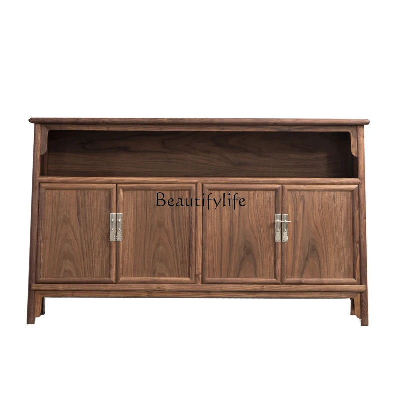 

*Modern Chinese solid wood dining side cabinet Zen black walnut locker side cabinet