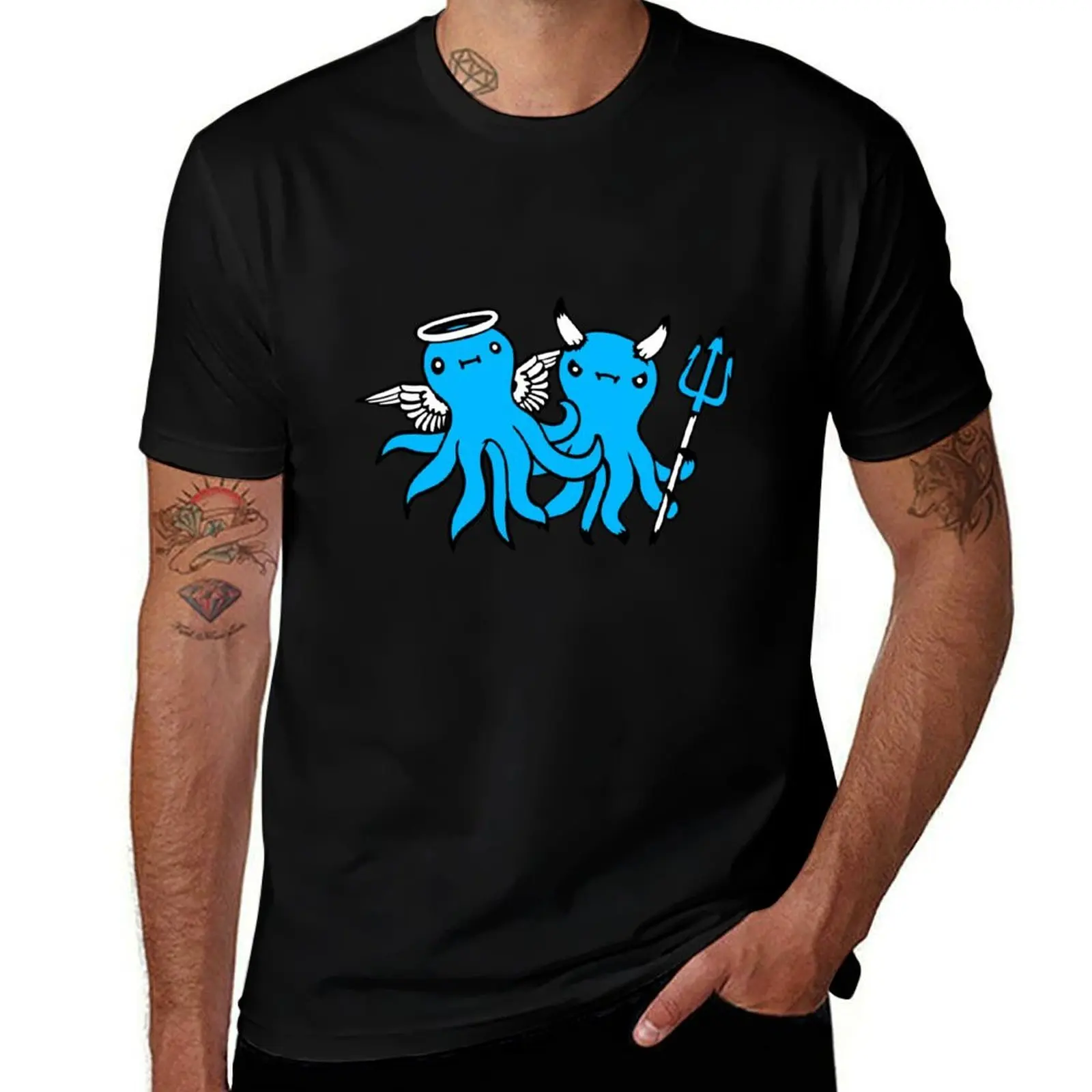 

2 Octopus Devil Angel Heaven Hell Team Friends T-Shirt Clothing oversized graphic tee luxury designer anime men workout shirt
