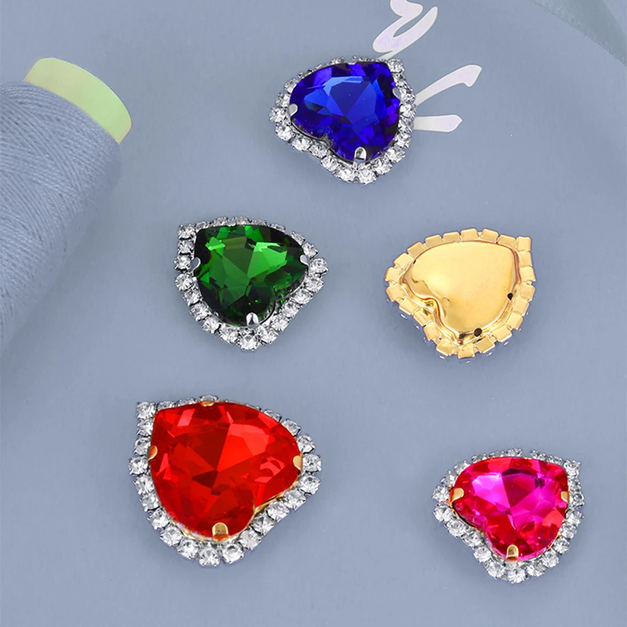 10PCS Heart Shaped Flatback Rhinestones Button Crystals Glass Jewelry Making Sewing On With Silver Bottom Stones For Clothes Diy